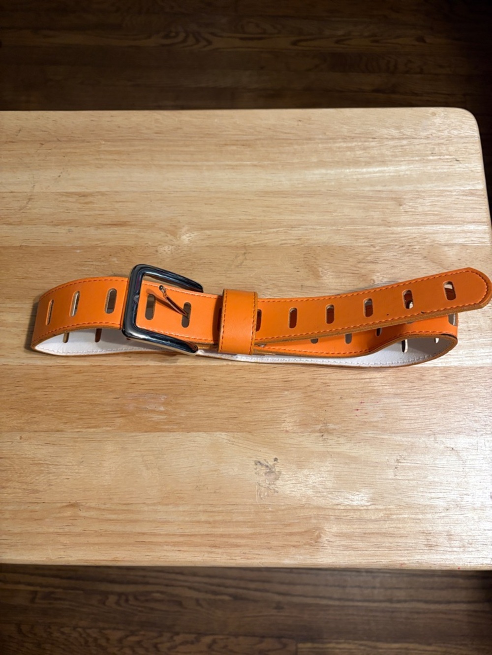 Men's Orange Leather Belt with Metal Buckle